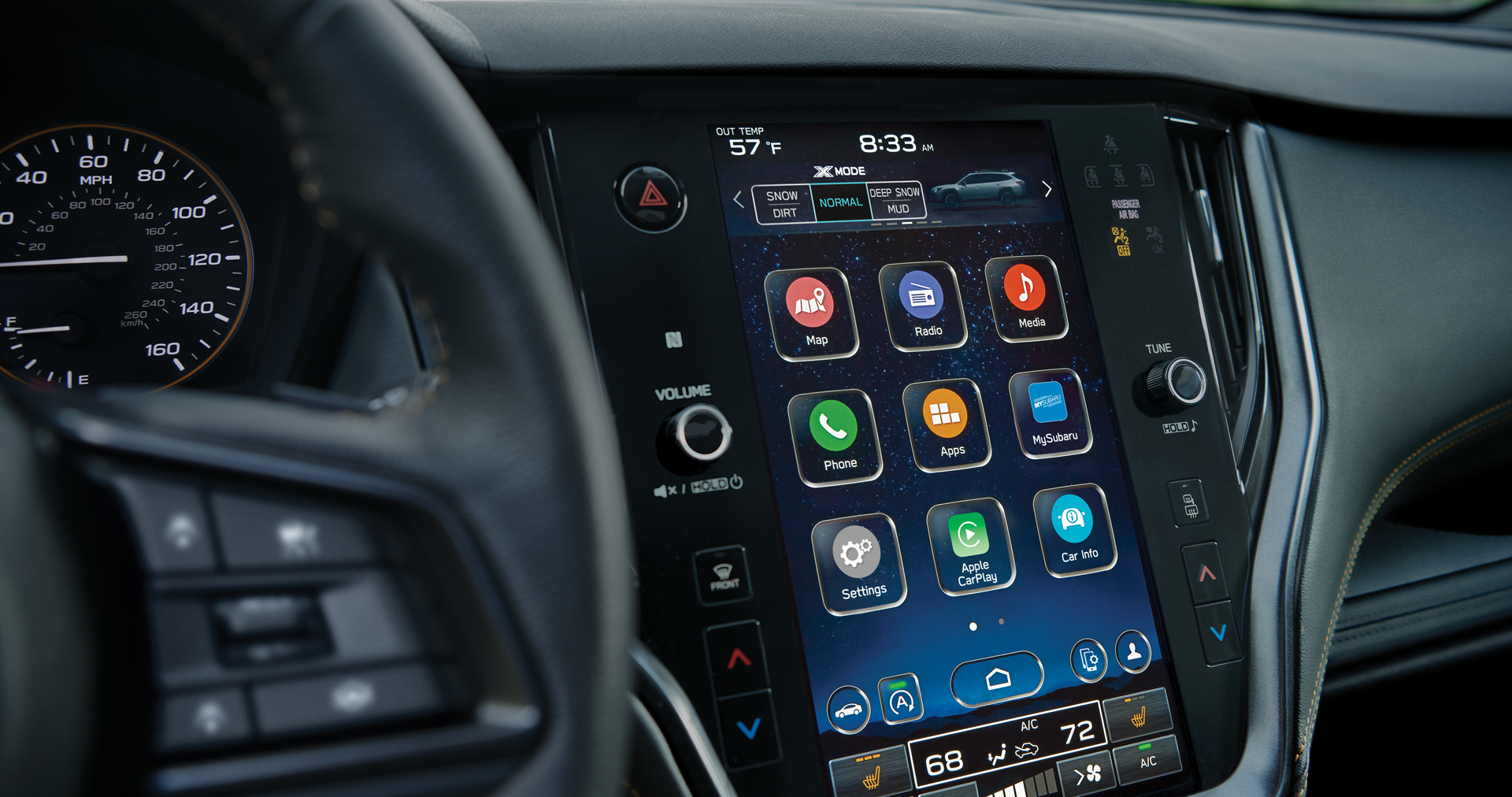 A close-up of the 11.6-inch touchscreen for the STARLINK Multimedia system on the 2023 Outback Wilderness. | Dyer Subaru in Vero Beach FL