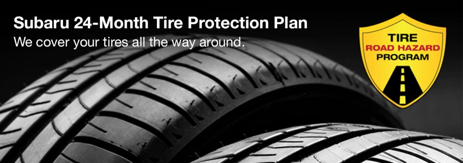 Subaru tire with 24-Month Tire Protection and road hazard program logo. | Dyer Subaru in Vero Beach FL